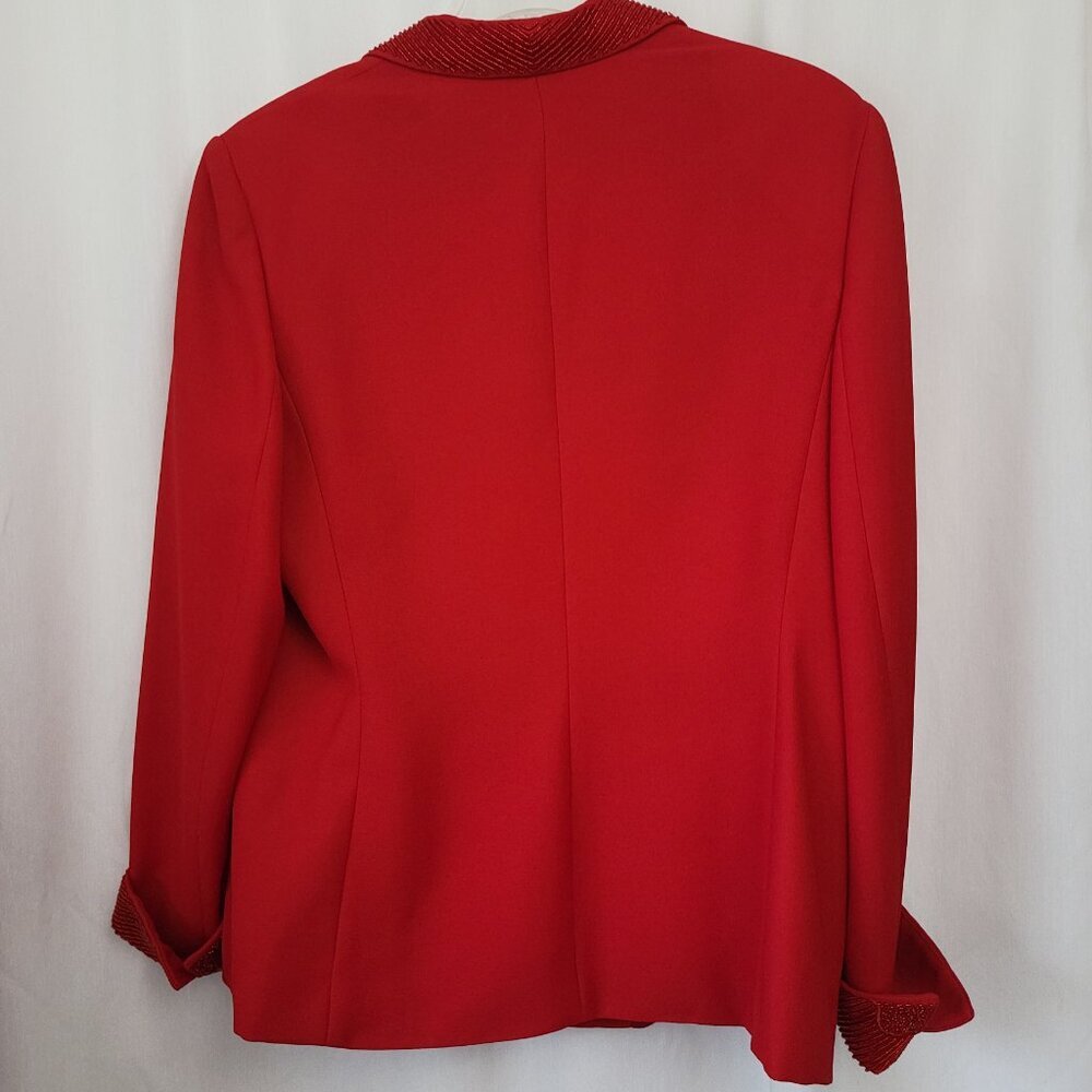 John Meyer Norwich 2 pc red suit blazer skirt 16 beaded retro chic career regal - Picture 3 of 14
